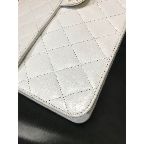 CHANEL Classic Single Flap Bag Quilted Matelasse Lambskin White Purse Vintage - Picture 11 of 16